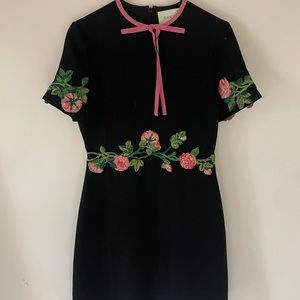 Black with pink embroidered flowers Gucci dress. OG $4200